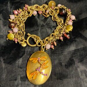 Dragonfly Locket gold tone Bracelet